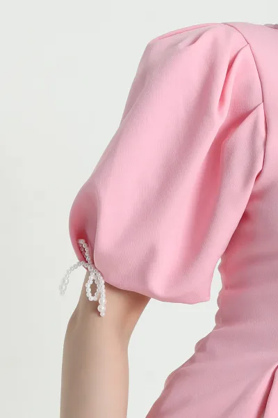 Pembe Double Kumaş Balon Kol Kadın Bluz 455909