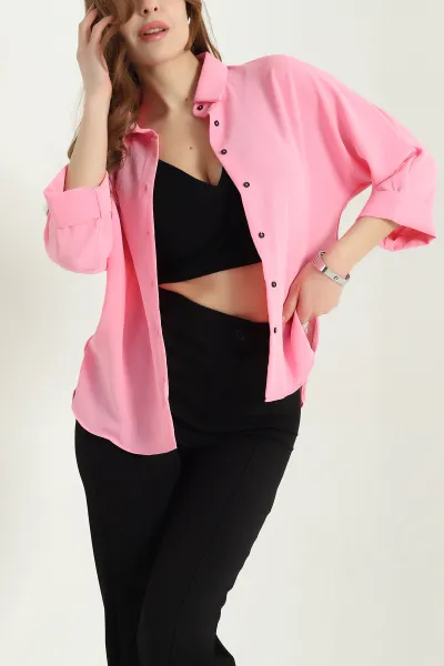 Pembe Duble Kol Aerobin Bayan Gömlek 337949
