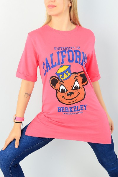Pembe Duble Kol Likralı Bayan Tişört 66275