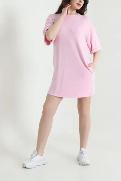 Pembe Duble Kol Modal Kadın Elbise 452722
