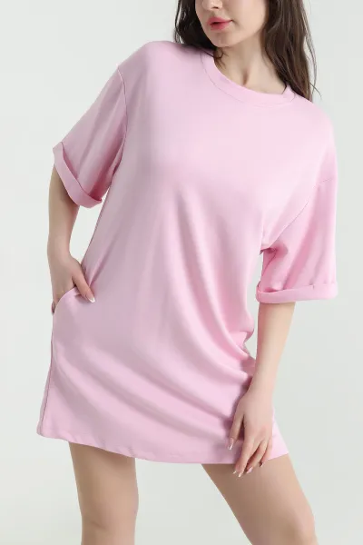 Pembe Duble Kol Modal Kadın Elbise 452722