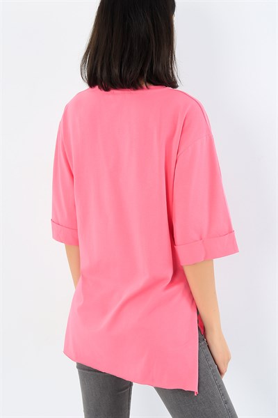 Pembe Duble Kol Yırtmaçlı Salaş Tişört 32346