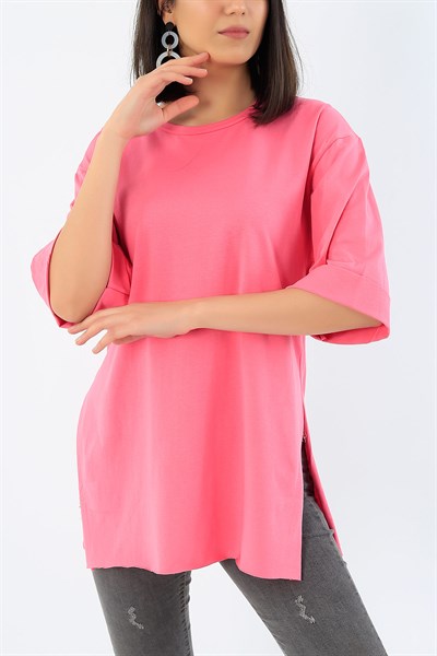 Pembe Duble Kol Yırtmaçlı Salaş Tişört 32346