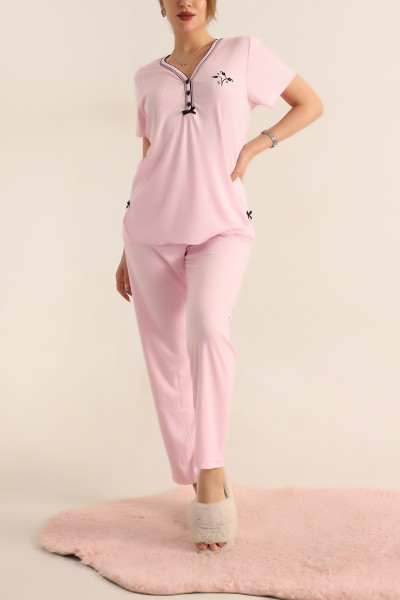 Pembe Düğmeli Bayan Pijama Takımı 181896