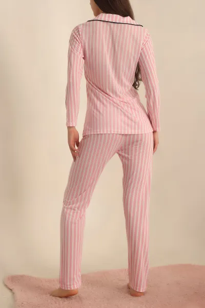 Pembe Düğmeli Bayan Pijama Takımı 230191