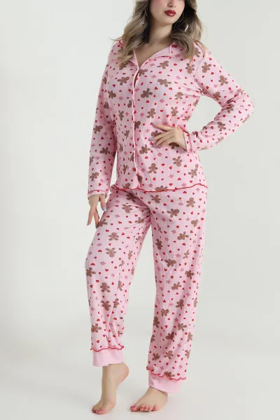 Pembe Düğmeli Berlin Kadın Pijama Takımı 494680