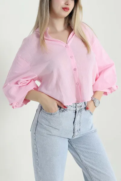 Pembe Düğmeli Keten Kadın Gömlek 471722