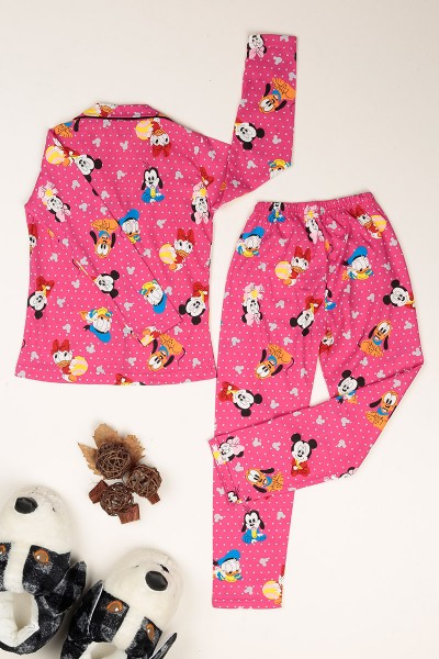 Pembe Düğmeli Kız Çocuk Pijama Takımı 77883
