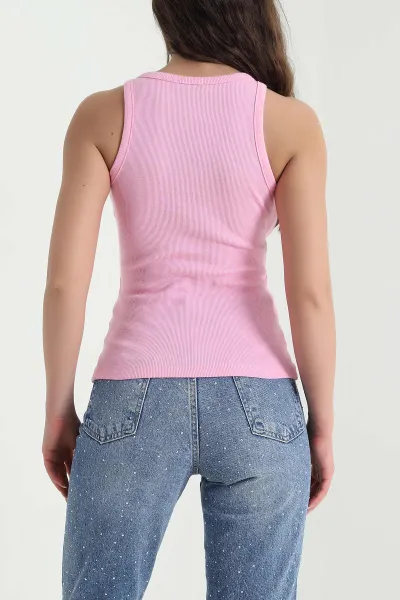 Pembe Düğmeli Likralı Kaşkorse Kadın Atlet 457710