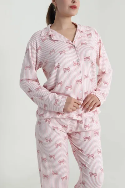 Pembe Düğmeli Milan Kadın Pijama Takımı 486253