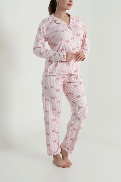 Pembe Düğmeli Milan Kadın Pijama Takımı 486253