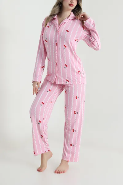 Pembe Düğmeli Milan Kadın Pijama Takımı 494648