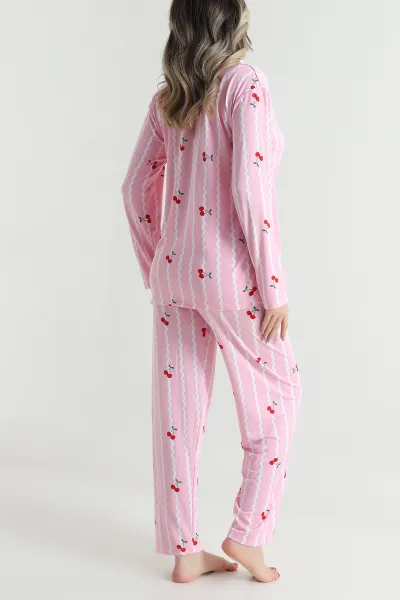 Pembe Düğmeli Milan Kadın Pijama Takımı 494648