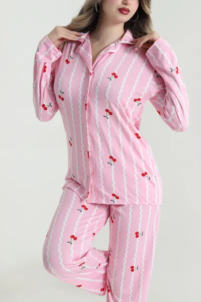 Pembe Düğmeli Milan Kadın Pijama Takımı 494648