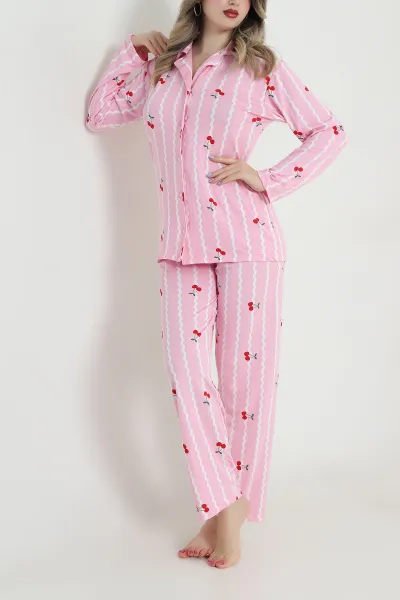 Pembe Düğmeli Milan Kadın Pijama Takımı 494648