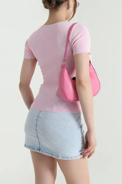 Pembe Düğmeli Pera Triko Kadın Bluz 468120