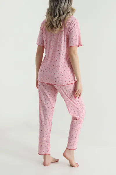 Pembe Düğmeli Pointel Kadın Pijama Takımı 482597