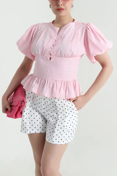 Pembe Düğmeli Poplin Kadın Gömlek Bluz 466800