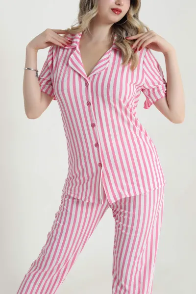 Pembe Düğmeli Sedef Kadın Pijama Takımı 479538