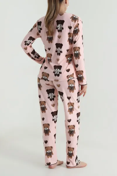 Pembe Düğmeli Süet Kadın Pijama Takımı 486272