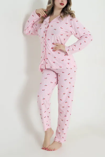 Pembe Düğmeli Süet Kadın Pijama Takımı 492773