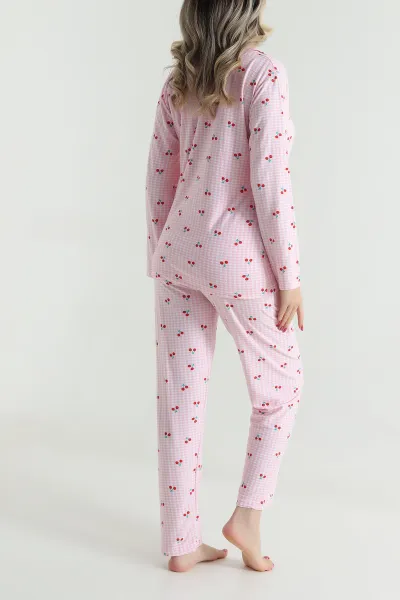 Pembe Düğmeli Süet Kadın Pijama Takımı 492773