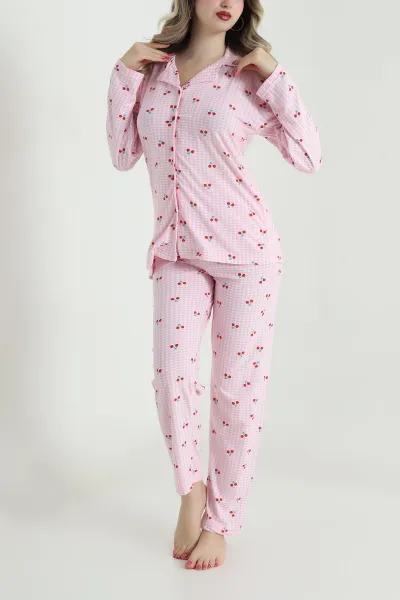 Pembe Düğmeli Süet Kadın Pijama Takımı 492773