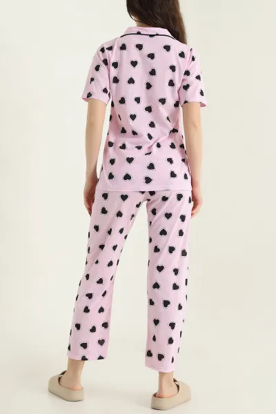Pembe Düğmeli Süprem Kadın Pijama Takımı 437001