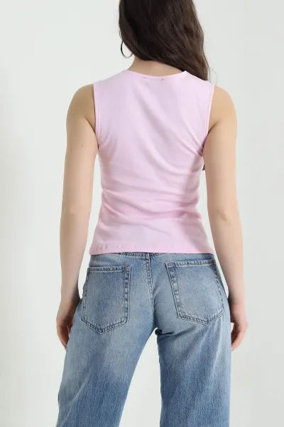 Pembe Düğmeli Tasarım Süprem Kadın Bluz 447687