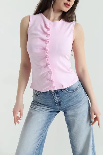 Pembe Düğmeli Tasarım Süprem Kadın Bluz 447687
