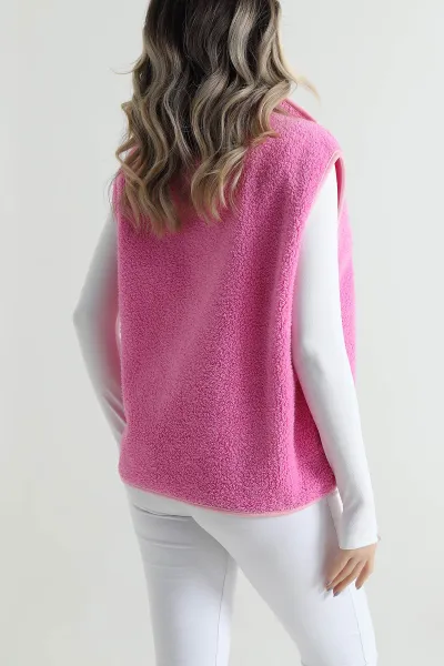 Pembe Düğmeli Teddy Kadın Yelek 496929