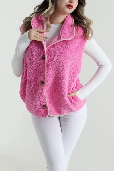 Pembe Düğmeli Teddy Kadın Yelek 496929