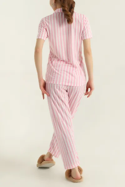 Pembe Düğmeli Viskon Kadın Pijama Takımı 347357