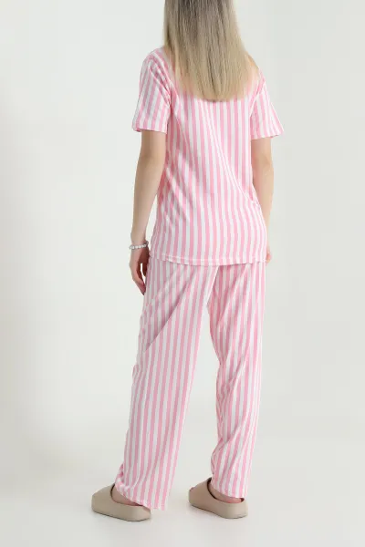 Pembe Düğmeli Viskon  Kadın Pijama Takımı 466686