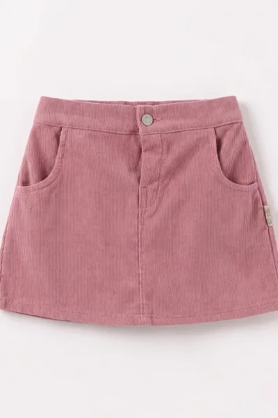 Pembe Ekru (1-5 Yaş)Çiçek Nakışlı Triko Kazaklı Kadife Etekli Kız Çocuk Takım 496006