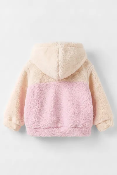 Pembe Ekru  (6-18 Ay) Cepli  Kapüşonlu Kuzu  Kız Bebek Hırka 486875