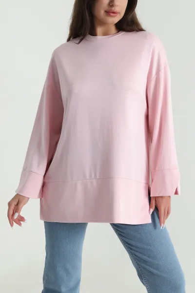 Pembe Etek Kol Yırtmaçlı Oysho Kadın Bluz 490350