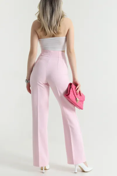 Pembe Fermuarlı Atlas Palazzo Kadın Pantolon 475543