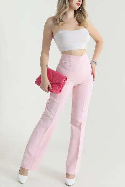 Pembe Fermuarlı Atlas Palazzo Kadın Pantolon 475543