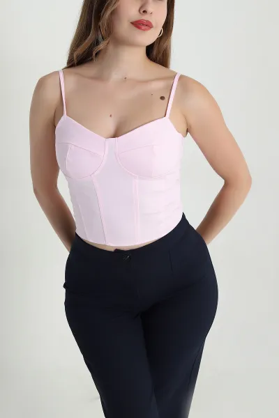 Pembe Fermuarlı İp Askılı Kadın Kot Büstiyer 479148