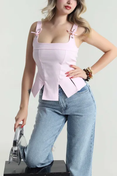 Pembe Fermuarlı Kadın Kot Bluz 482173