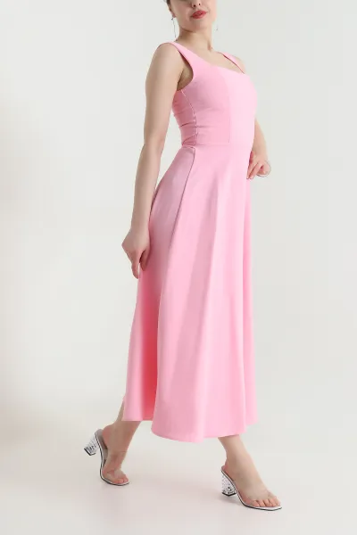 Pembe Fermuarlı Kolsuz Dabıl Kadın Elbise 453363
