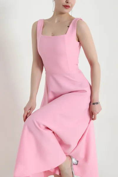 Pembe Fermuarlı Kolsuz Dabıl Kadın Elbise 453363
