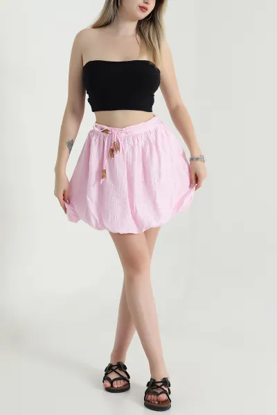 Pembe Fermuarlı Müslin Balon Kadın Etek 470612