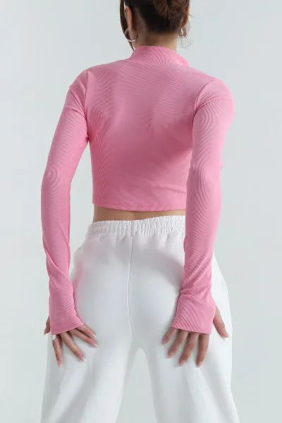 Pembe Fermuarlı Ottoman Kadın Bluz 394818