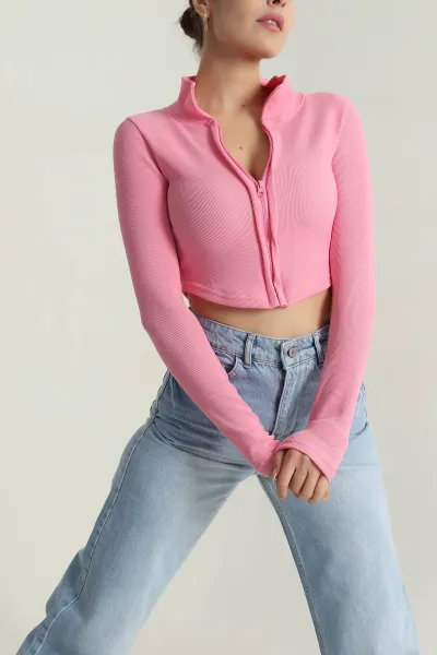 Pembe Fermuarlı Ottoman Kadın Bluz 406098
