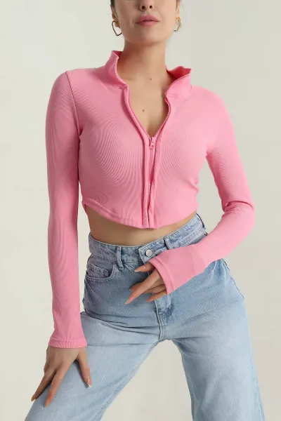Pembe Fermuarlı Ottoman Kadın Bluz 406098