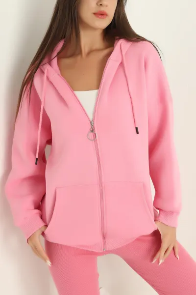 Pembe Fermuarlı Şardonlu Bayan Sweat 292164