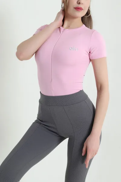 Pembe Fermuarlı Scuba Zıbın Kadın Bluz 443104