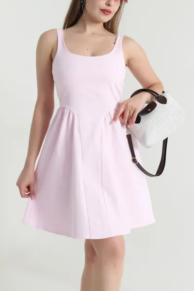 Pembe Fermuarlı Tencel Kot Kadın Elbise 476421